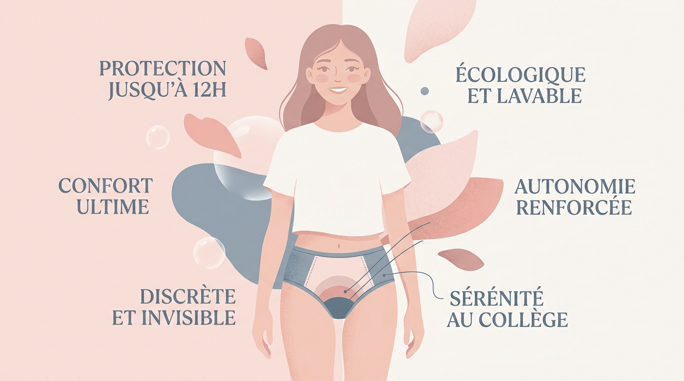 Jeune fille souriante portant une culotte menstruelle confortable pour ado