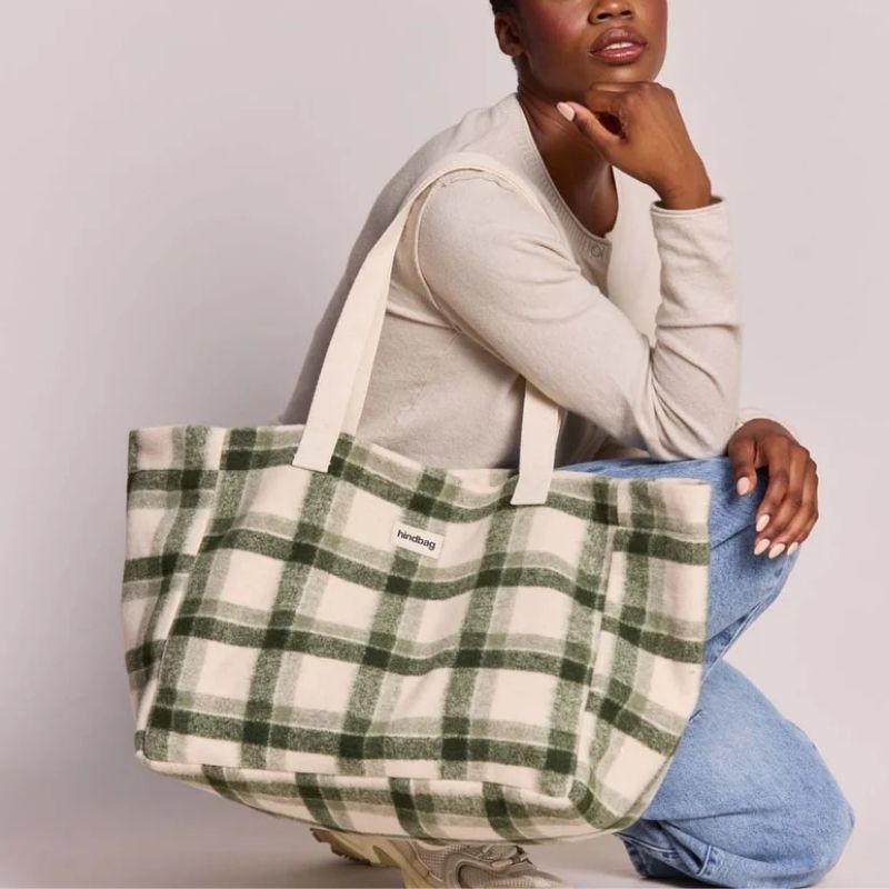 Sac cabas tartan vert de la marque à impact Hindbag.